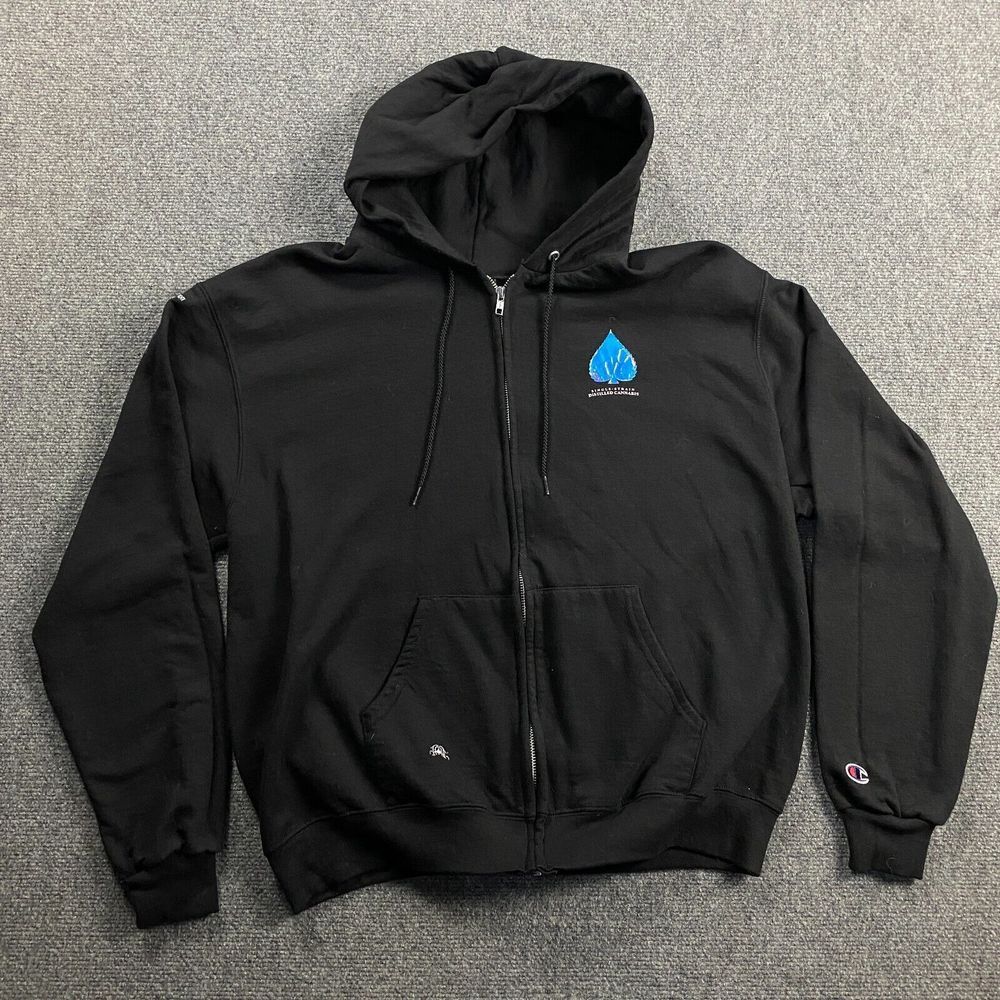 Champion Hoodie Men's Large Black Full Zip Eco Casual Drawstring Adults L